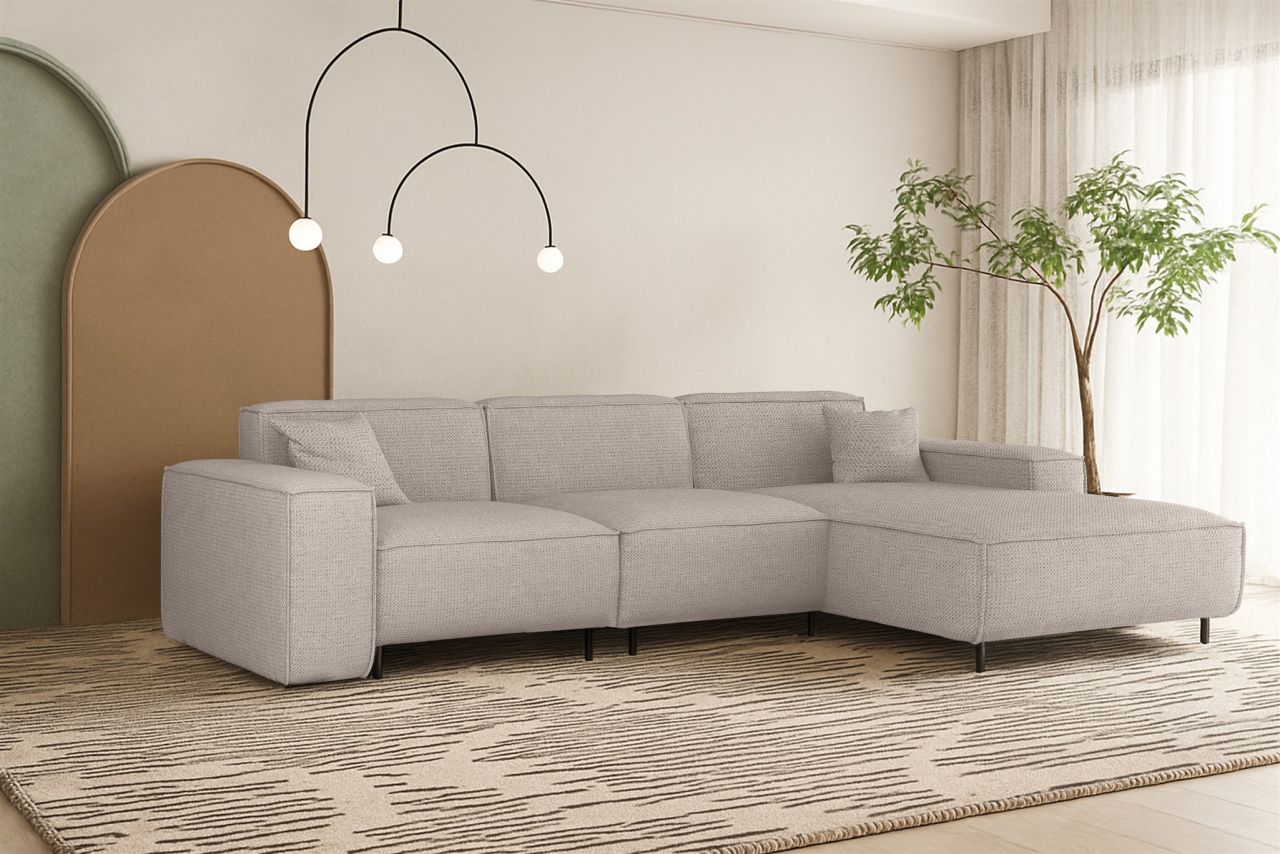 Ecksofa ersofa GLORIA in Stoff Artico Creme Ottomane Rechts