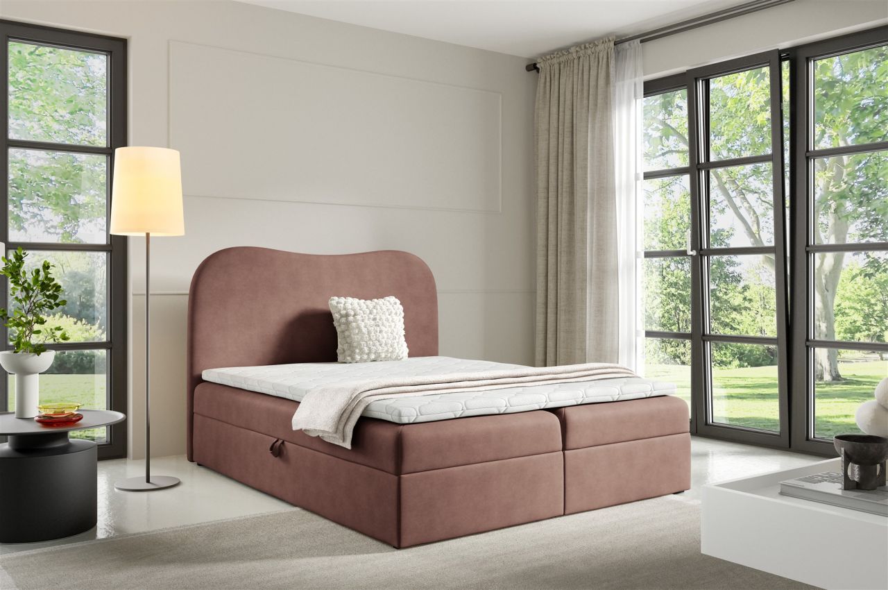 Boxspringbett Schlafzimmerbett DARLIN 140x200cm Stoff Gerra Altrosa