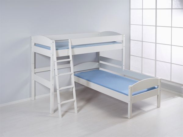 Hochbett Etagenbett L-Bett - MARTI - Kiefer Weiss inkl. 2 x Rollrost