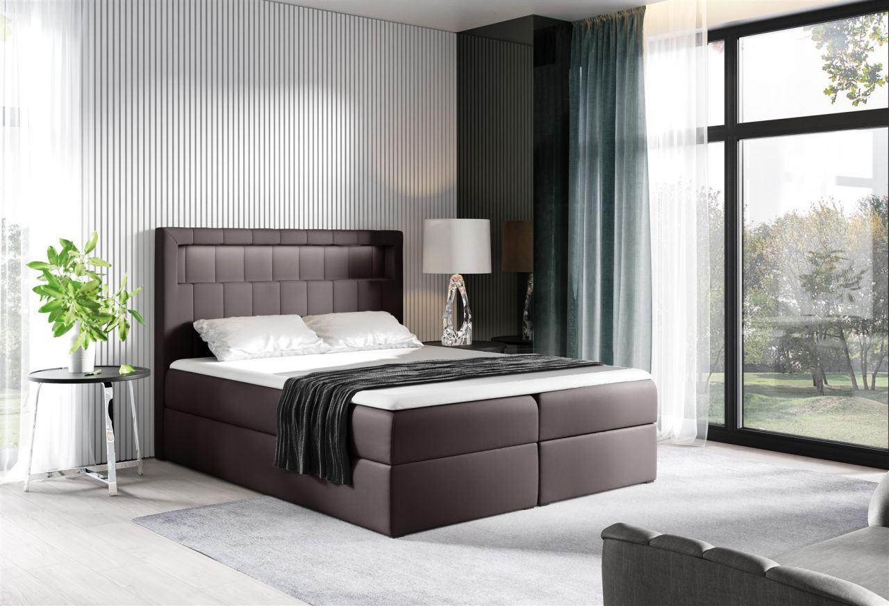 Boxspringbett Schlafzimmerbett STORM 200x200cm Kunstleder Schokoladenbraun in...
