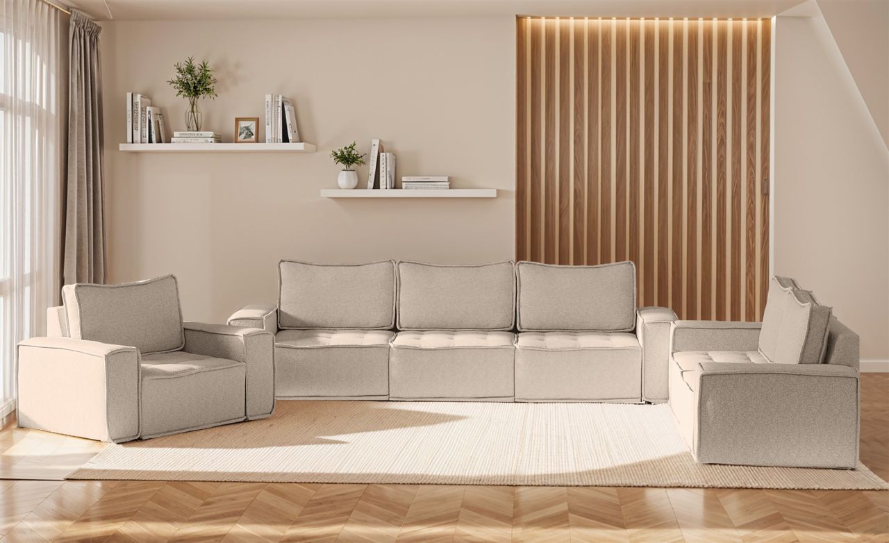 Sofaset Modulsofa-Set 6-teilig SANDE 3-2-1 Stoff Alpine Toffee