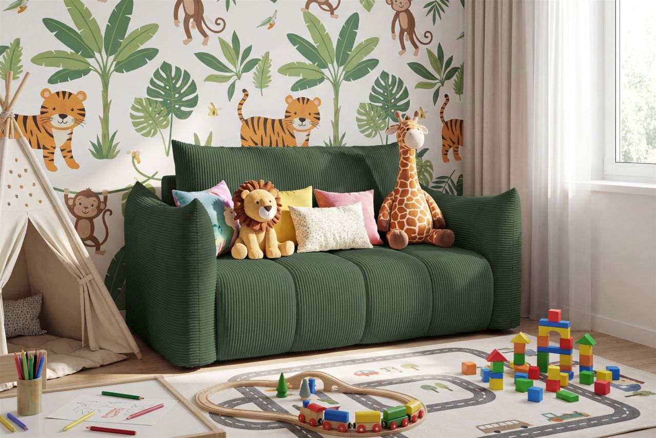 Sofa 2er-Sitzer mit Liegefunktion ONTARIO in Stoff Poso Grün