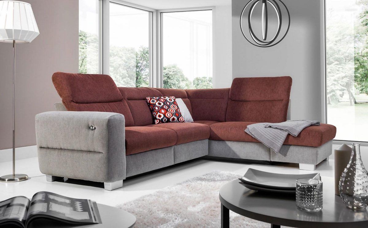 Ecksofa Sofa RELAX Polyesterstoff Grau/ Braun Ottomane Rechts