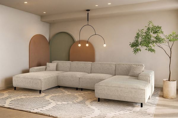 Wohnlandschaft Sofa U-Form GLORIA in Stoff Scala Beige | Wohnlandschaften ohne Schlaffunktion | Polstermöbel