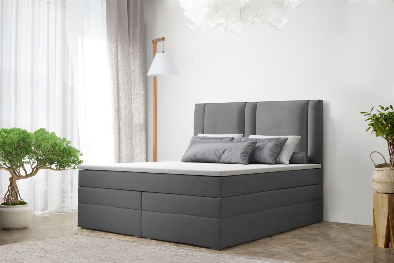 Boxspringbett Schlafzimmerbett CANDELA DELUX 180x200cm in Kunstleder Grau