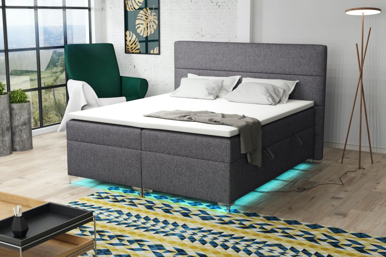 Boxspringbett Schlafzimmerbett CANELA 180x200cm inkl.Bettkasten/ LED