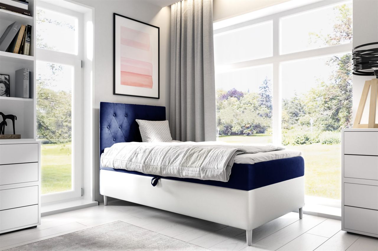 Boxspringbett Gästebett Kinderbett FINJA Nr.1 80x200cm Weiss-Blau