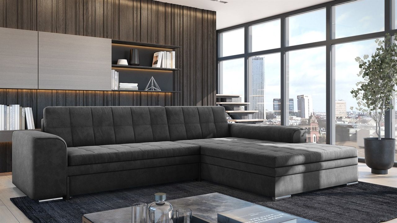 Ecksofa Schlafsofa Sofa LUSAKA in Stoff Fresh Anthrazit Ottomane Rechts