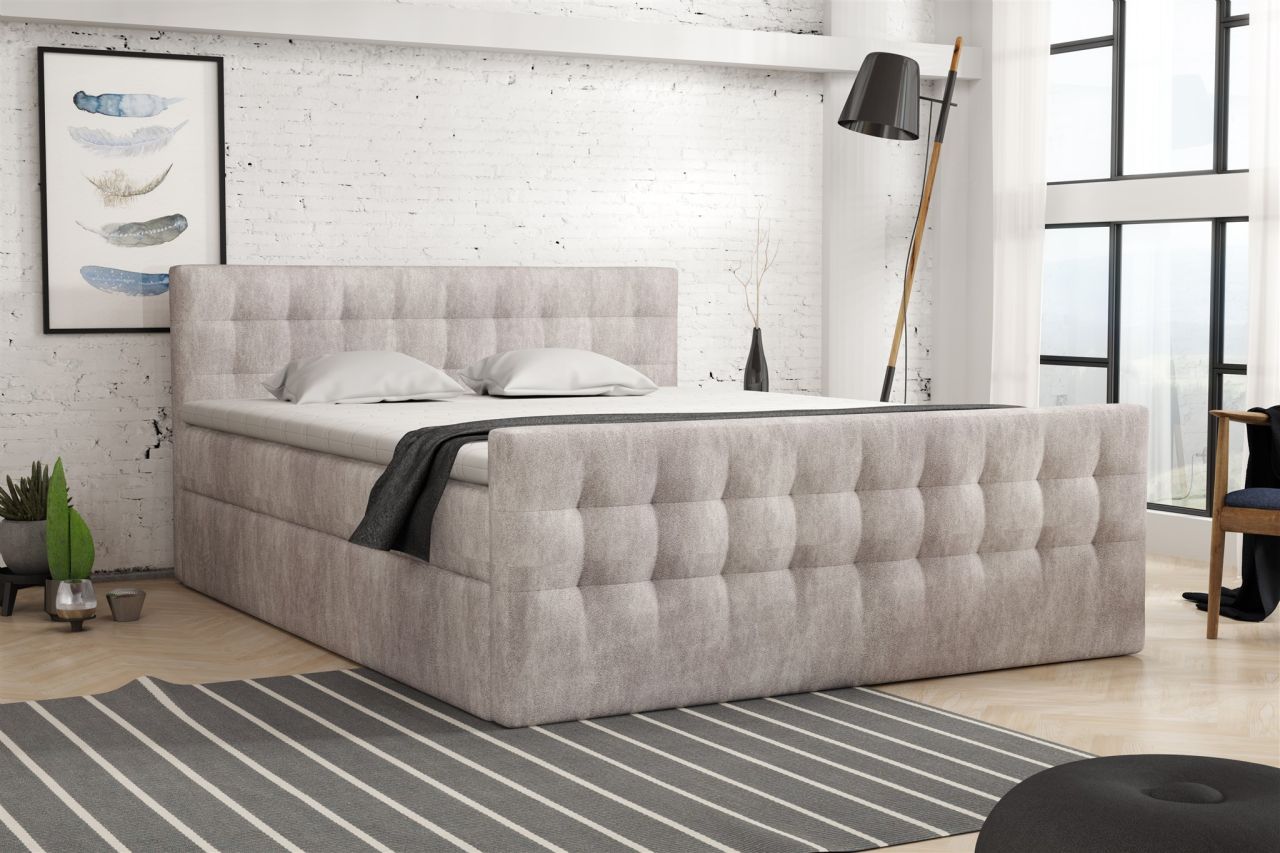 OUTLET Boxspringbett Schlafzimmerbett ANKER Deluxe 140x200cm in Stoff Preston...