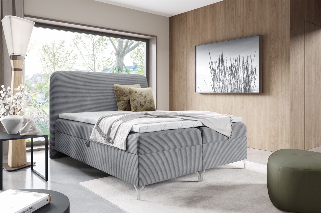 Boxspringbett Schlafzimmerbett EMILIO PREMIUM 120x200cm Stoff Poso Grau