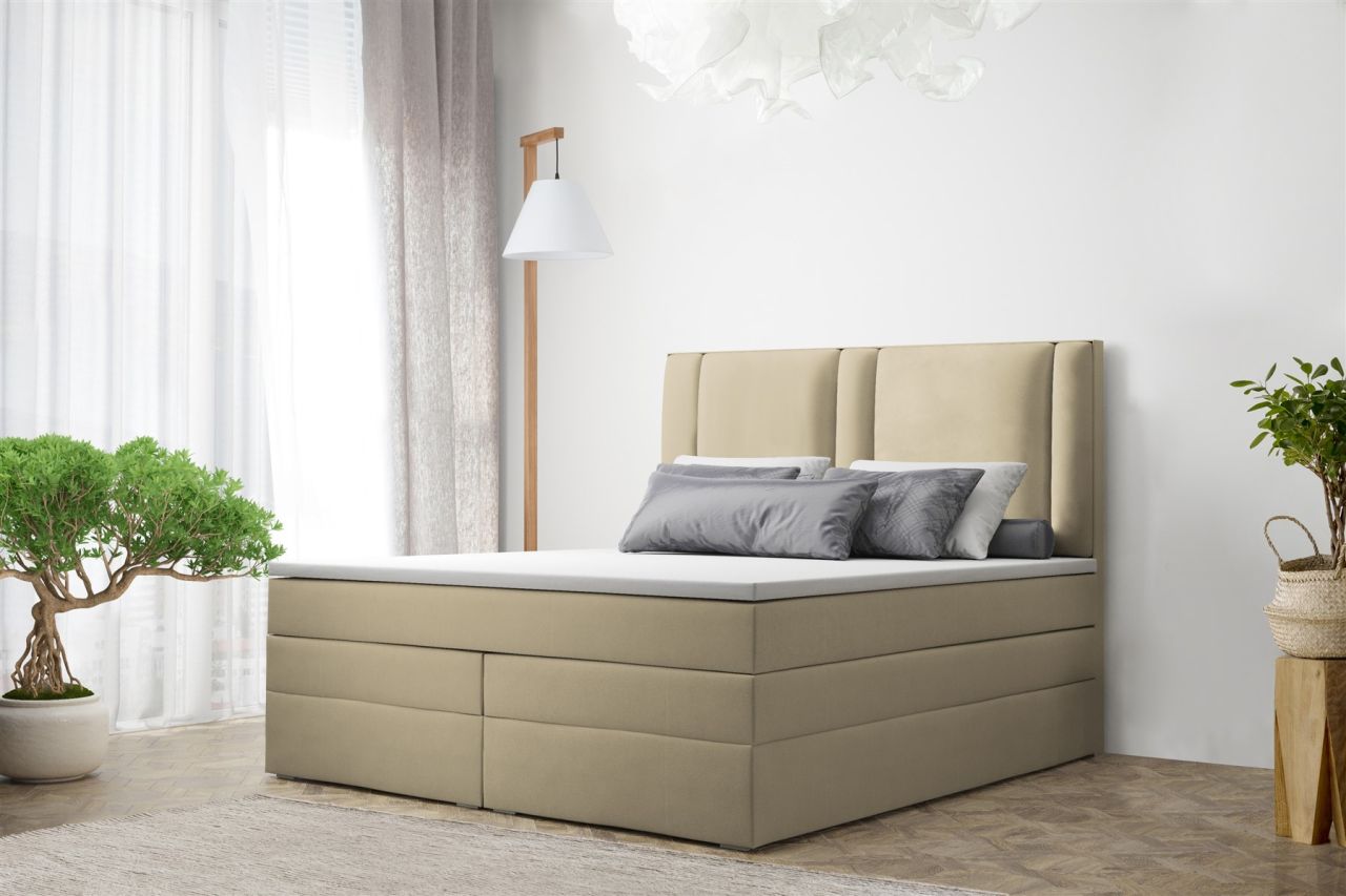 Boxspringbett Schlafzimmerbett CANDELA DELUX 200x200cm in Stoff Cappuccino