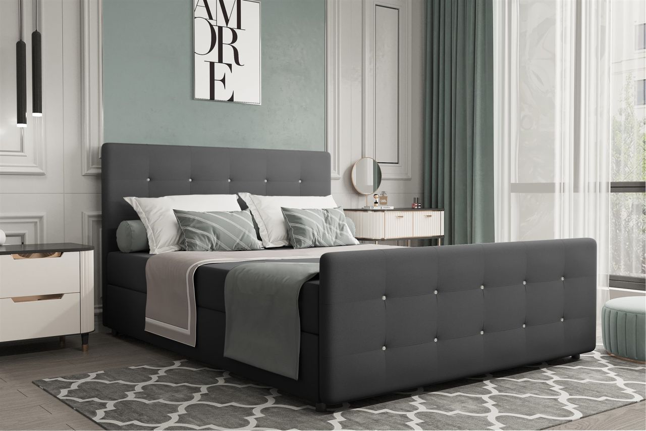 Boxspringbett Schlafzimmerbett MARKOS 140x200cm Stoff Soro Dunkelgrau inkl. B...