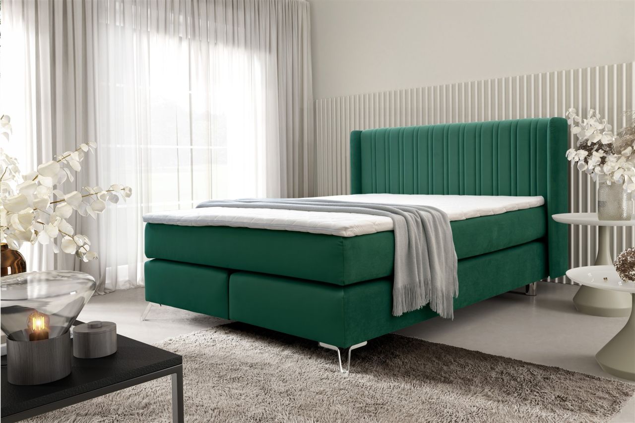 Boxspringbett Schlafzimmerbett AGNUS 140x200cm in Stoff Salvador Flaschengrün