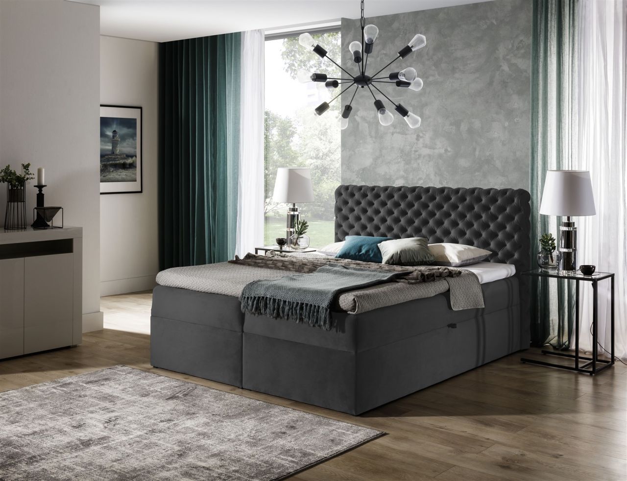 Boxspringbett Schlafzimmerbett WILLIAM 140x200cm in Stoff