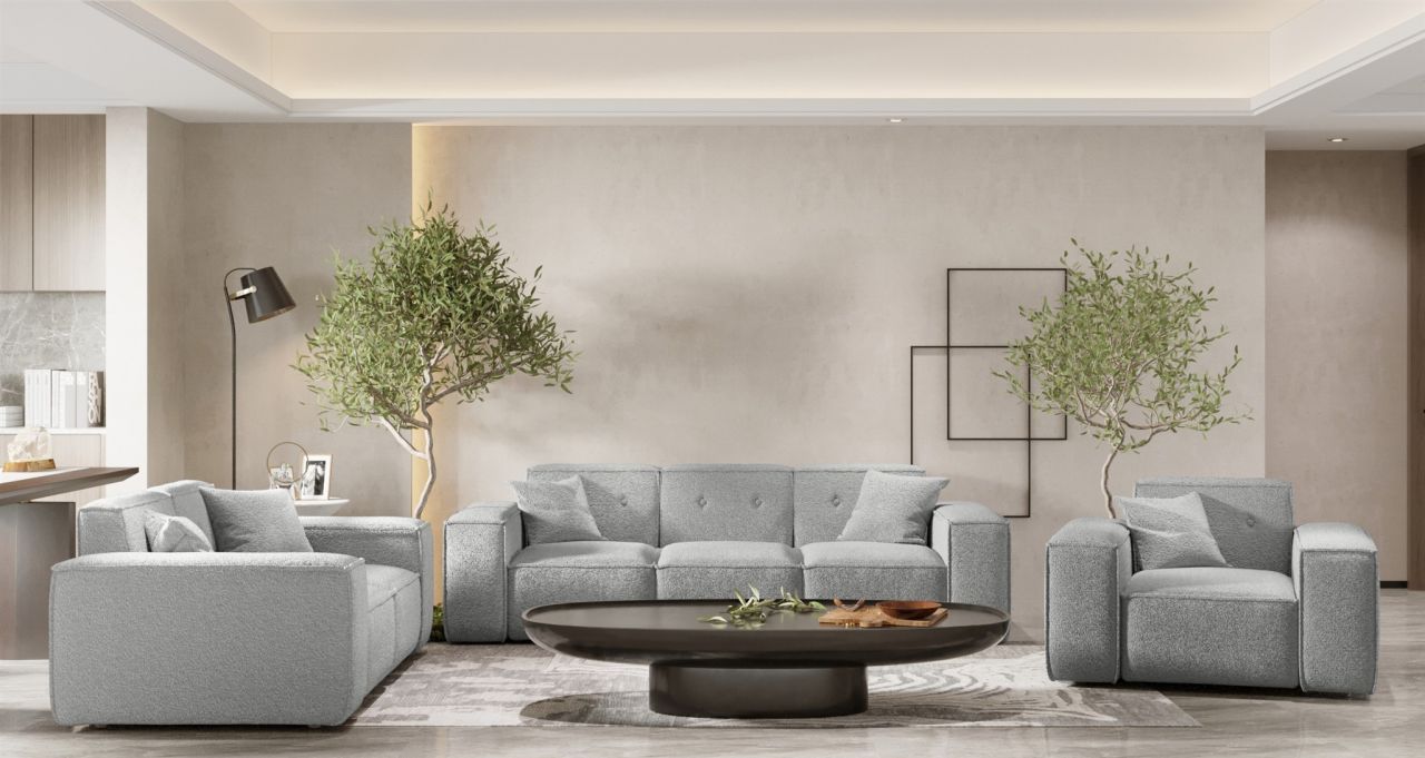 Sofaset ersofa CESINA 3-2-1 in Stoff Ascot Bukla Grau