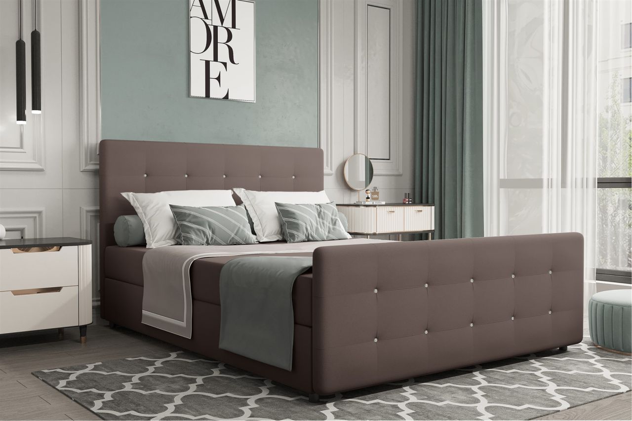 Boxspringbett Schlafzimmerbett MARKOS 120x220cm Stoff Soro Braun inkl. Bettka...