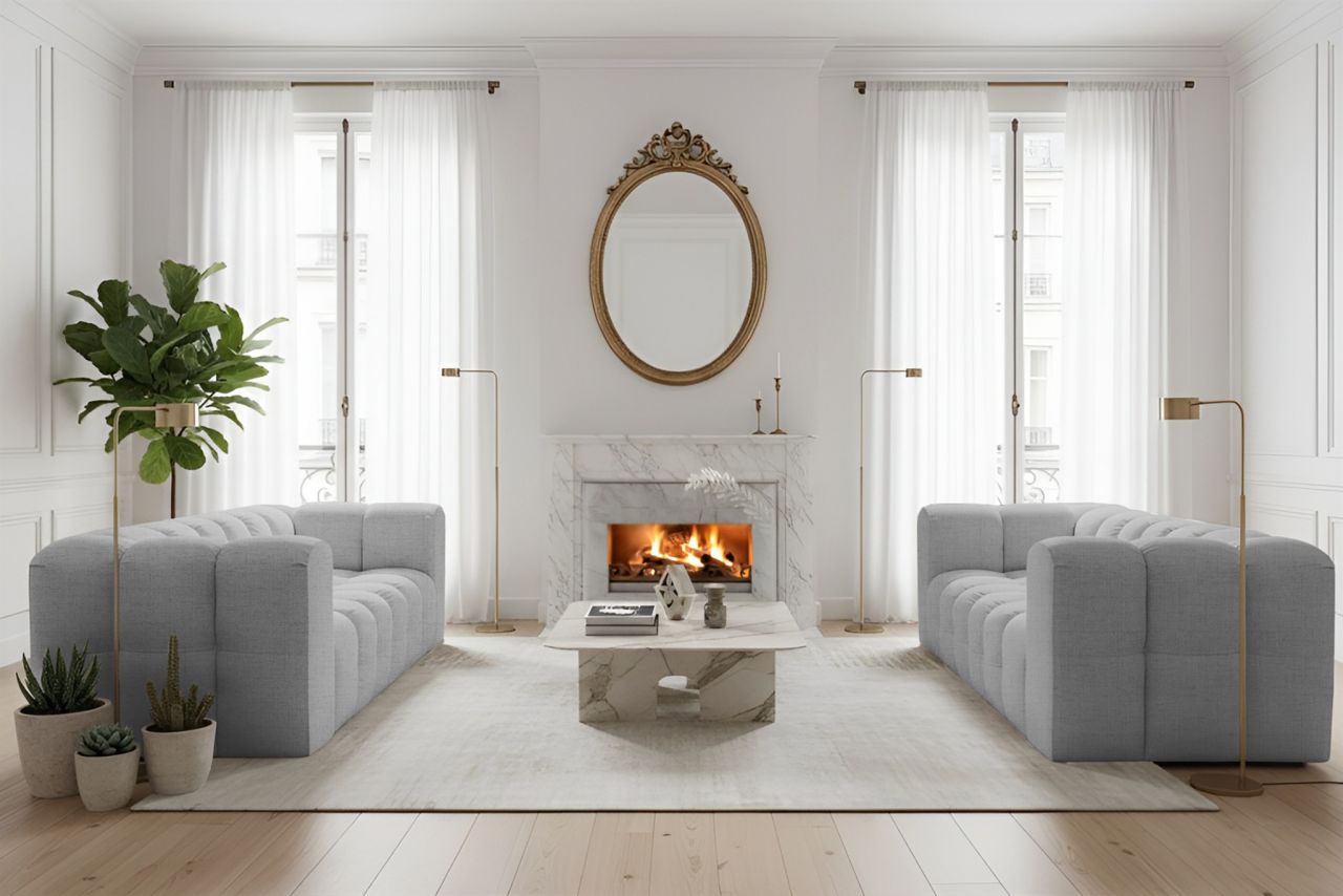 Sofaset ersofa SOLVIE 3-3 in Stoff Moly Hellgrau