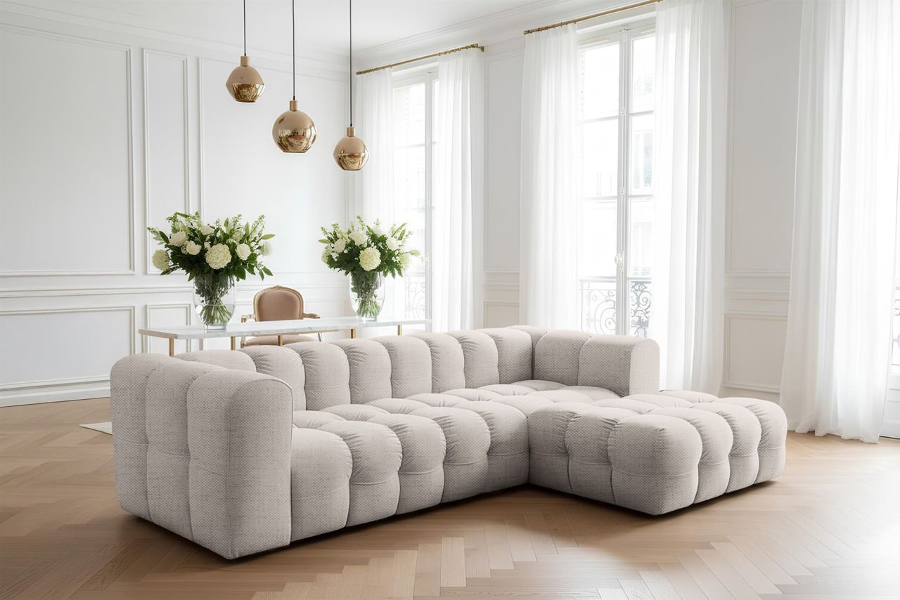 Ecksofa ersofa SOLVIE in Stoff Moly Creme Ottomane Rechts