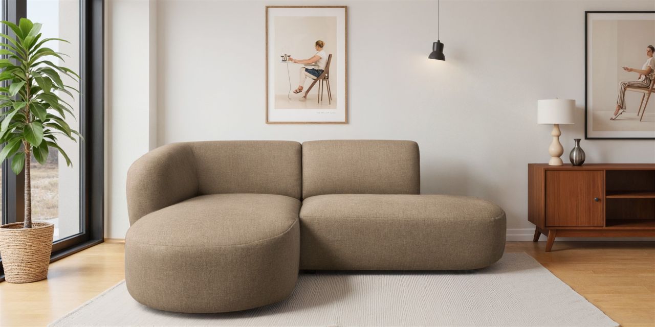 Ecksofa ersofa BABETTE in Stoff Lins Hellbraun Ottomane Links