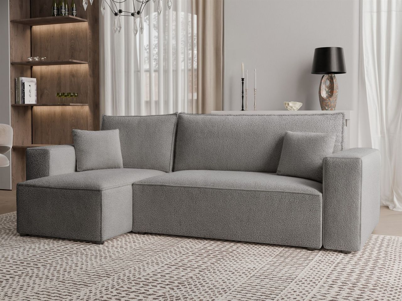 Ecksofa Schlafsofa Sofa ADARA in Stoff Centaur Grau Ottomane Links
