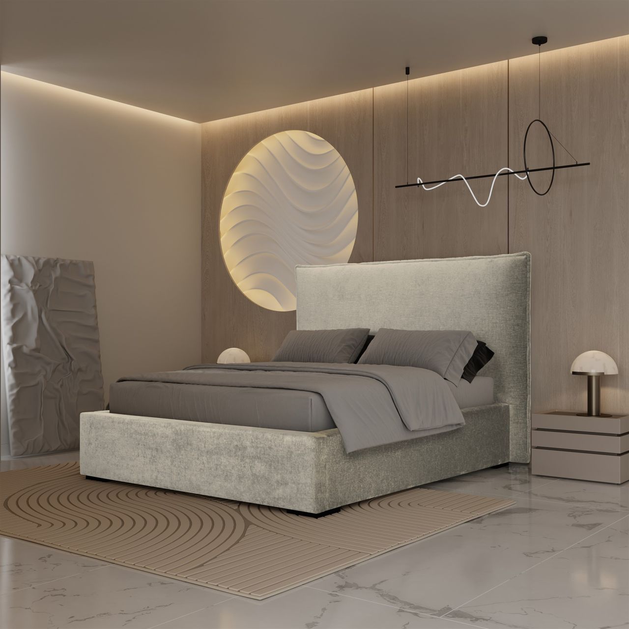 Polsterbett Doppelbett MODEST 140x200cm Stoff Perfekt Harmony Creme