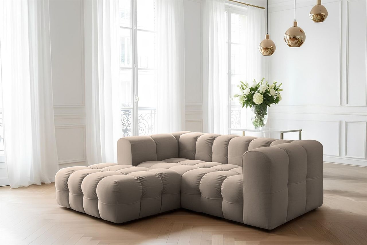 Ecksofa ersofa SOLVIE XS in Stoff Tiffani Taupe Ottomane Links