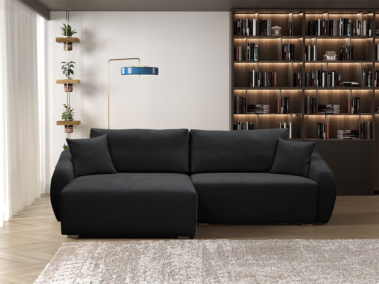 Ecksofa ersofa Sofa ELISE in Stoff Wind Schwarz Ottomane Links