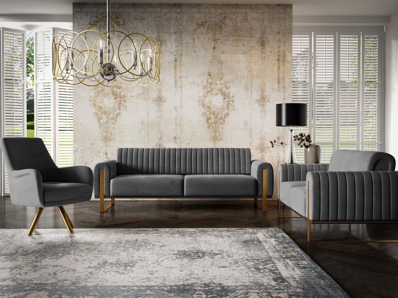 Sofaset ersofas VALERIE 3-2-1 in Stoff Stoff Elisa Velvet Anthrazit