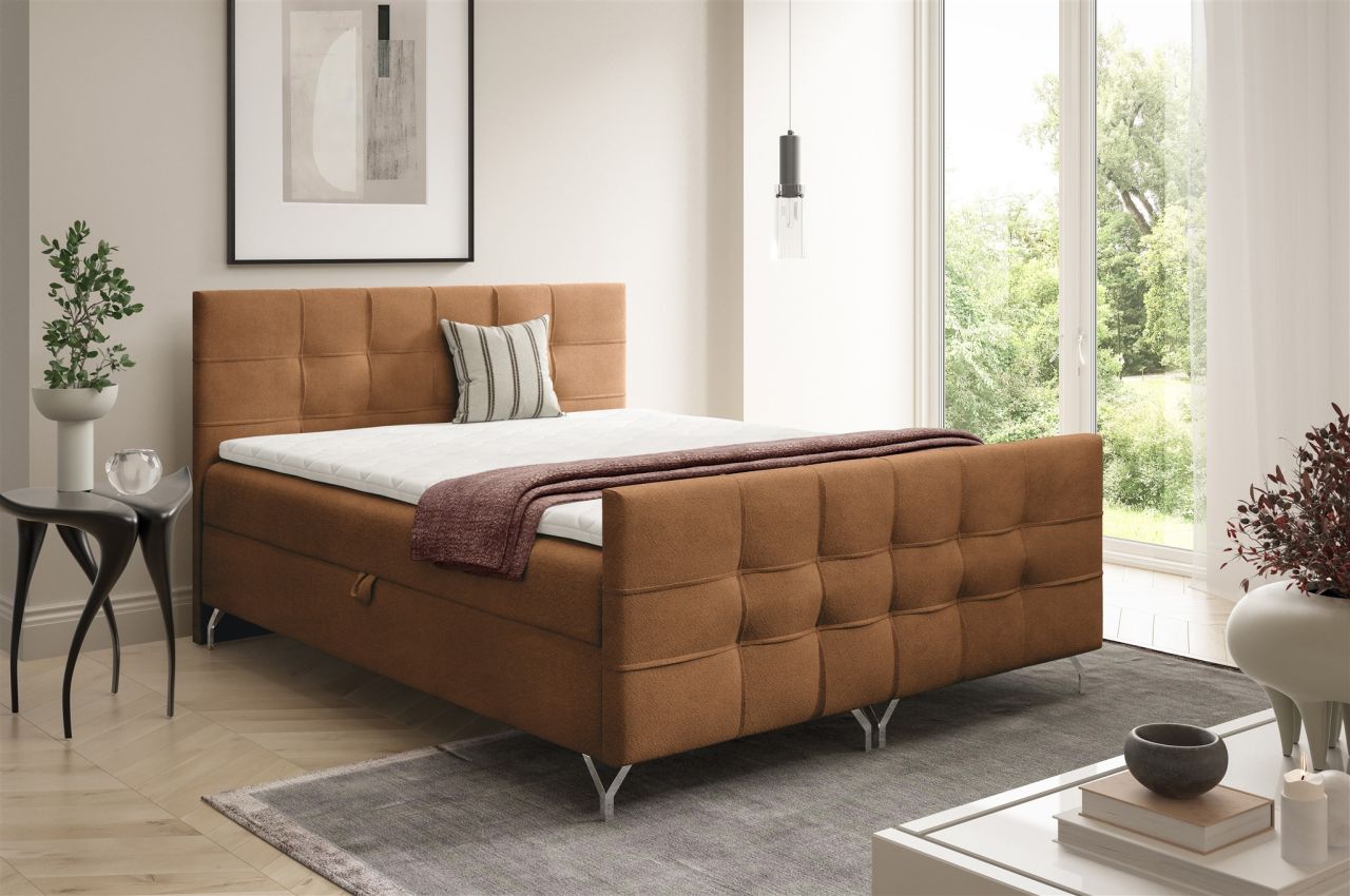 Boxspringbett Schlafzimmerbett PERLA 120x200cm Stoff Coral Braun