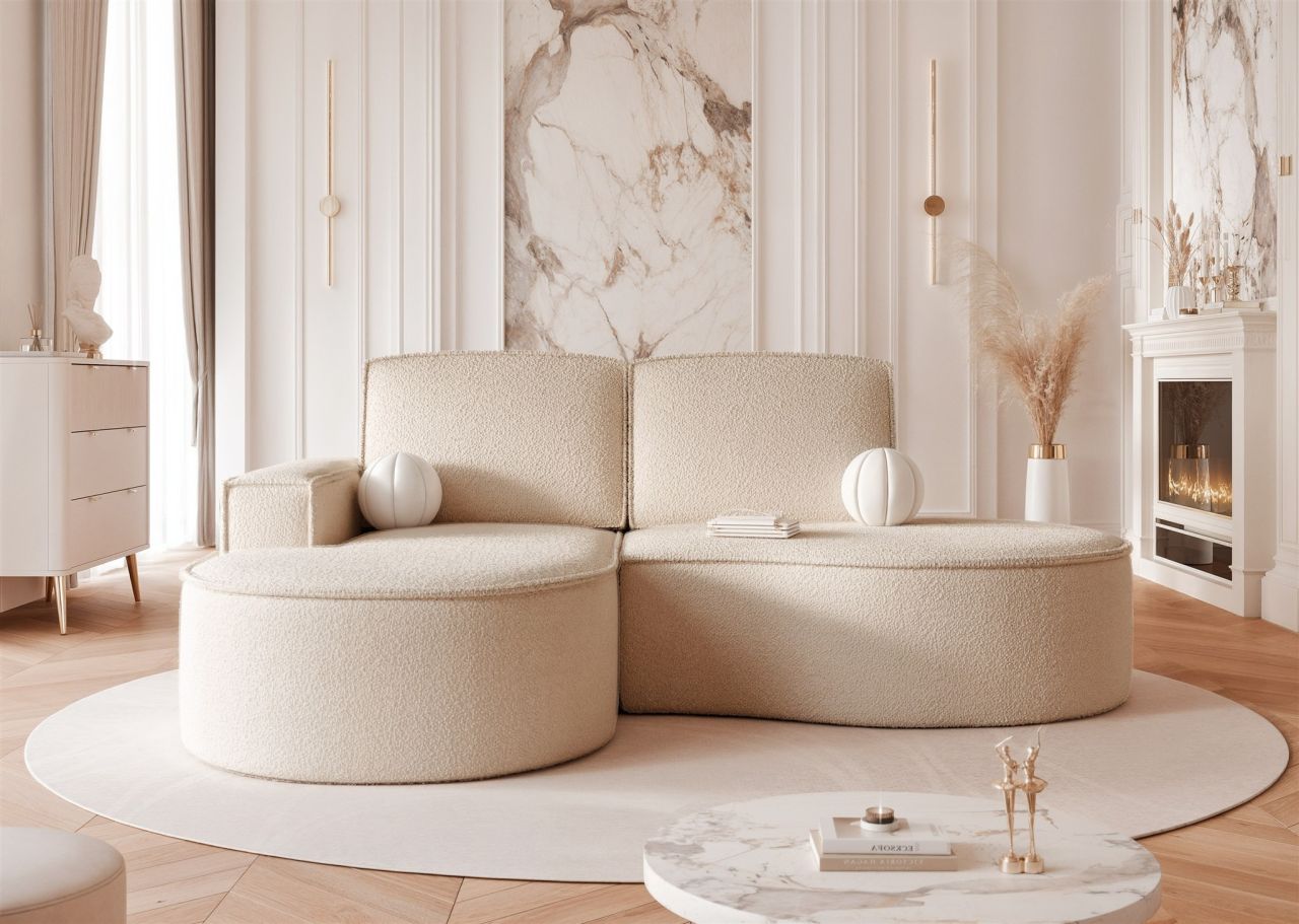 Ecksofa ersofa Sofa ARLET in Stoff Abriamo Hellbeige Ottomane Links