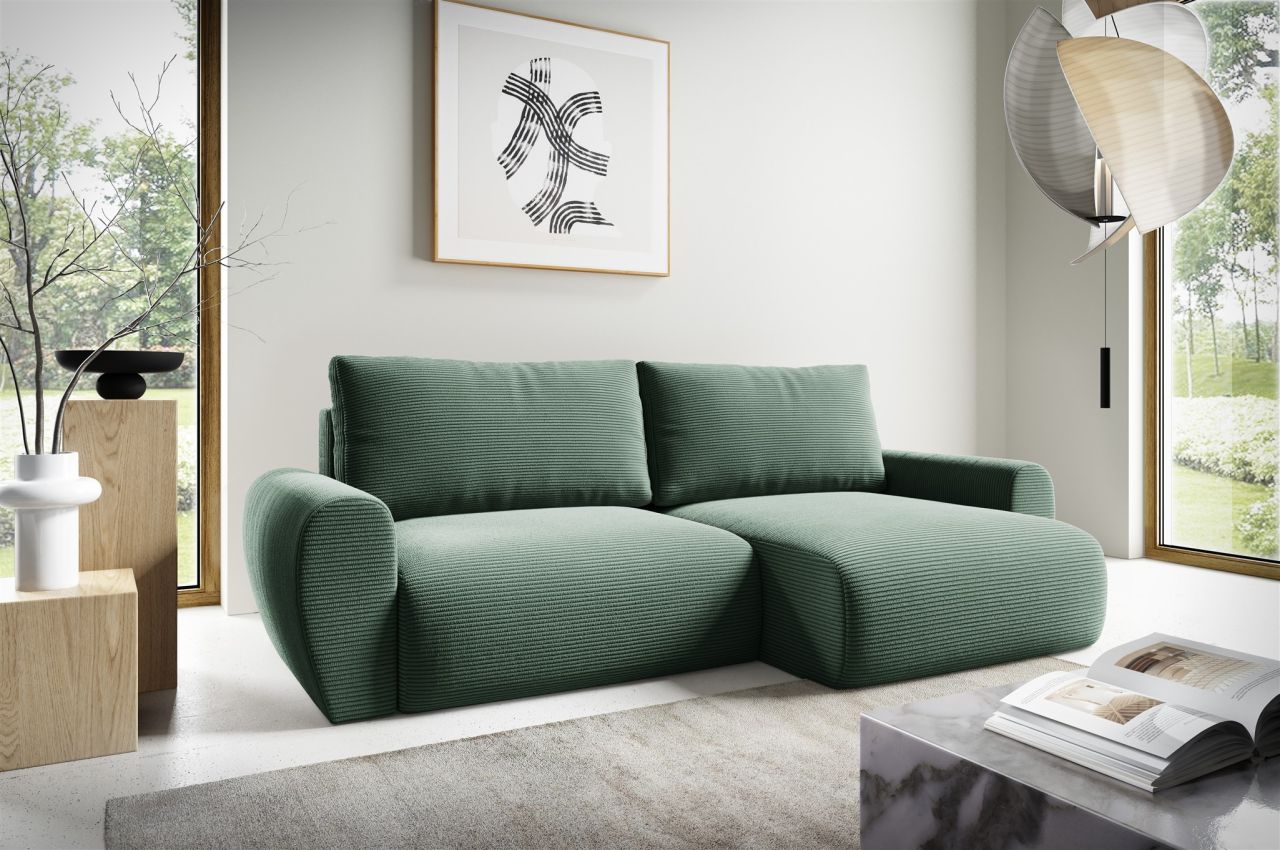 Fun Möbel Grün Ecksofa Schlafsofa Galan Stoff Poso Ottomane Rechts