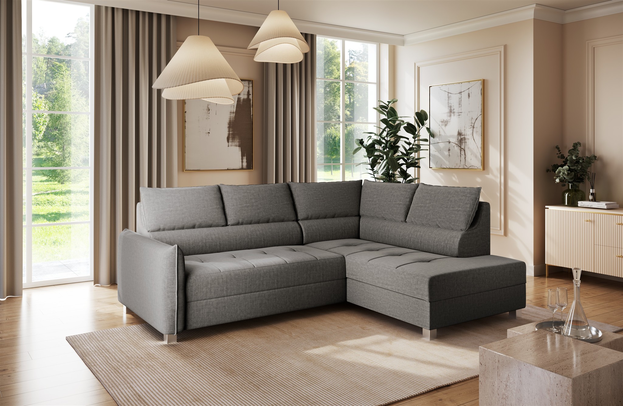 Ecksofa Schlafsofa Sofa MARNO in Stoff Vogue Grafit Ottomane Rechts ...