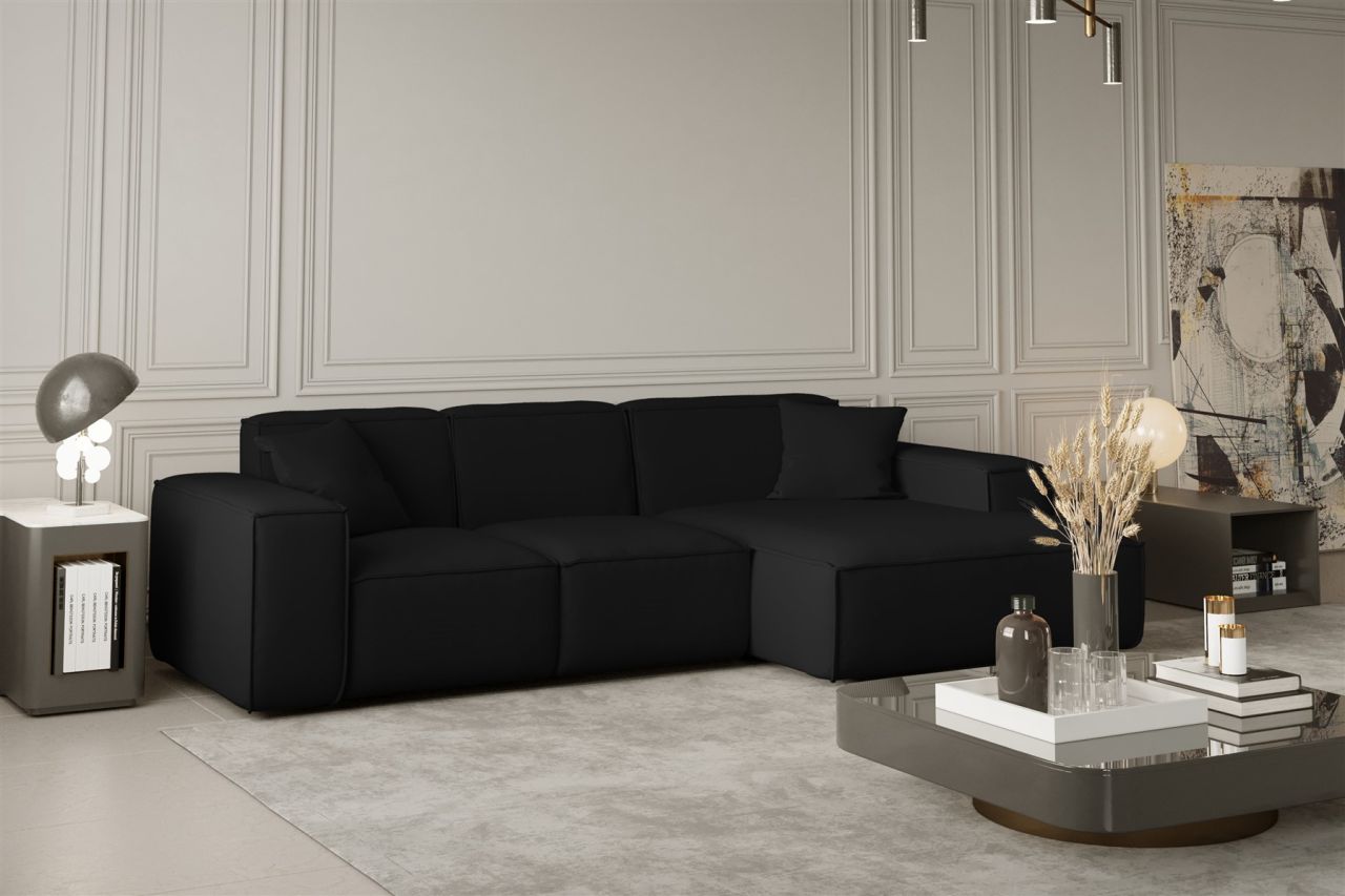 Ecksofa ersofa CELES in Stoff Opera Velvet Schwarz Ottomane Rechts
