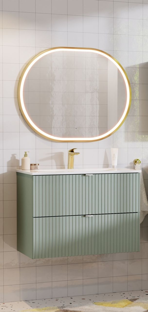 Badmöbel Set 2-tlg Badezimmerset PANTIN Salbeigrün Schrank 80cm inkl. Waschtisch