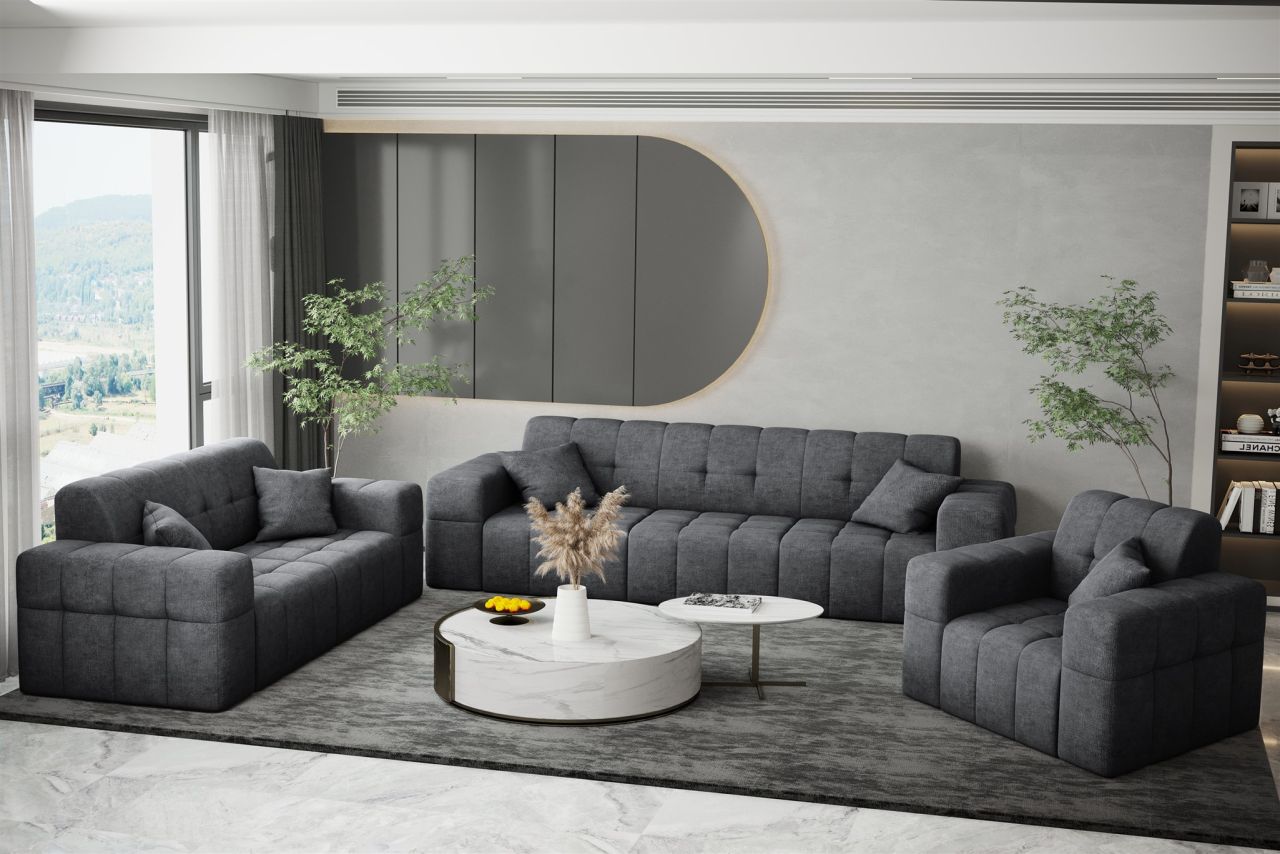 Sofaset ersofa NANCY 3-2-1 in Stoff Perfekt Harmony Anthrazit