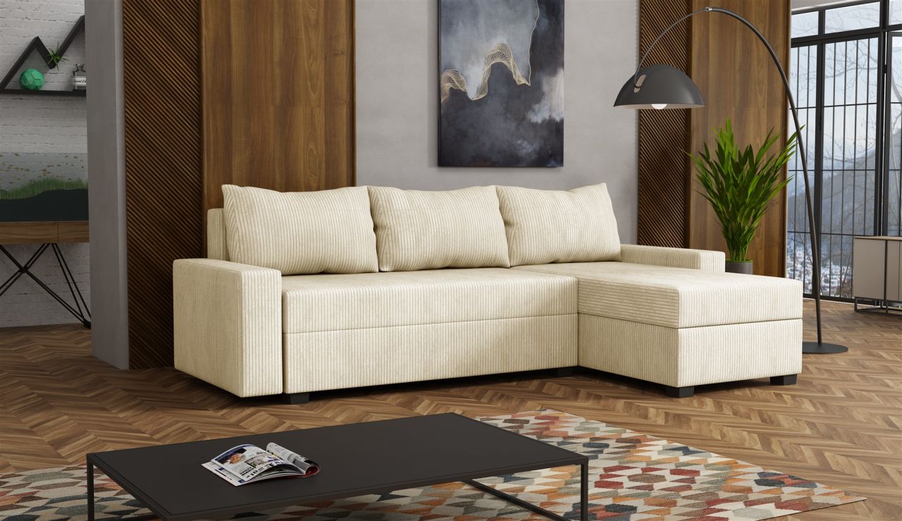 Ecksofa Schlafsofa Sofa AGNETA LUX Stoff Lincoln Beige Ottomane Rechts
