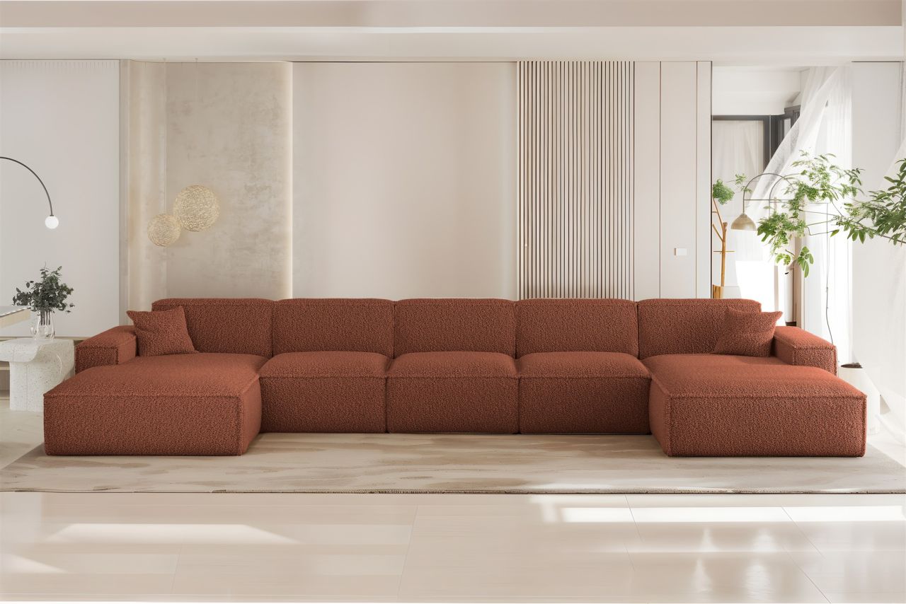 Wohnlandschaft Sofa U-Form CELES PREMIUM XL in Stoff Sven Rostbraun