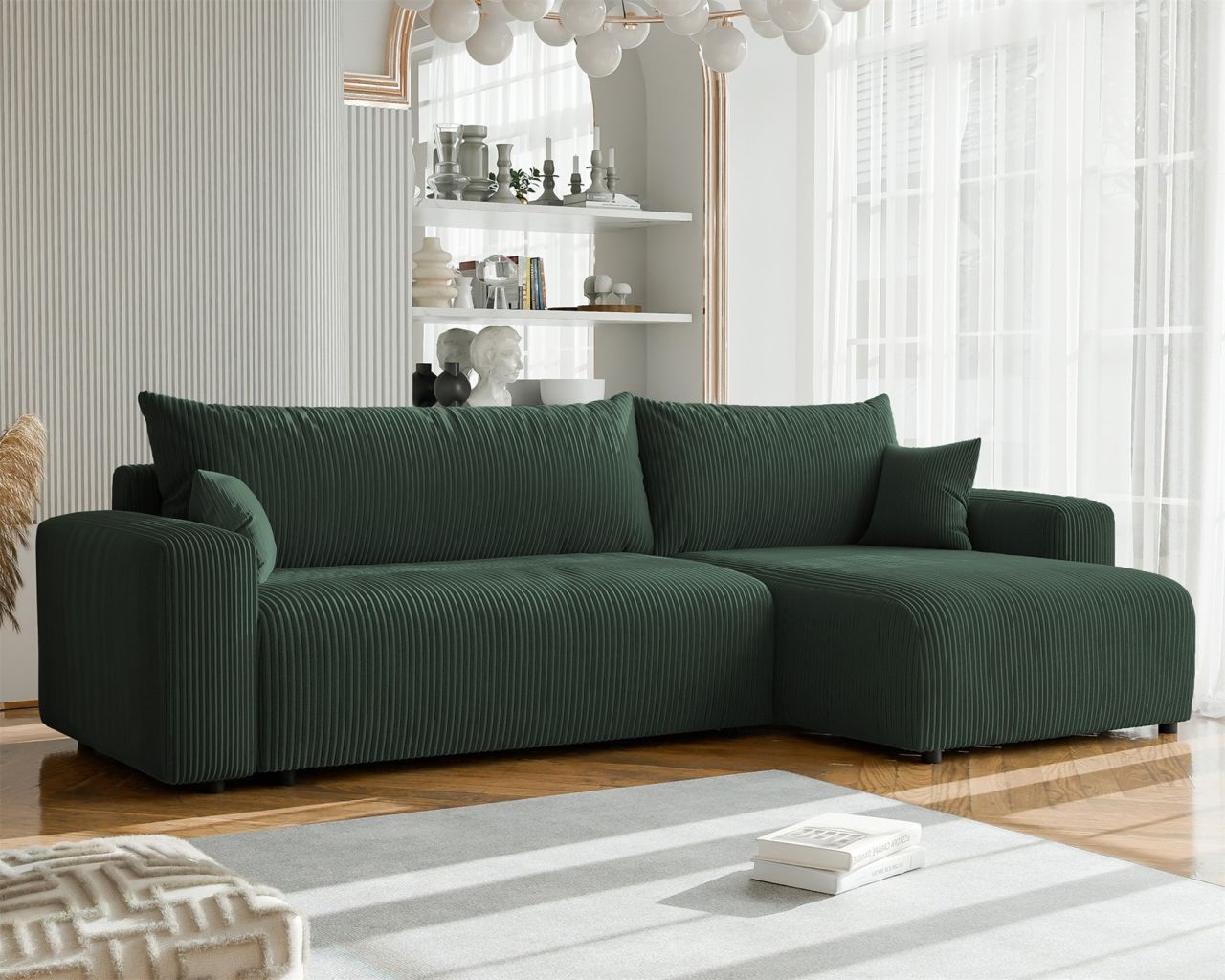 Fun Möbel Grün Ecksofa Mit Schlaffunktion Luna Max In Stoff Poso Ottomane Rechts