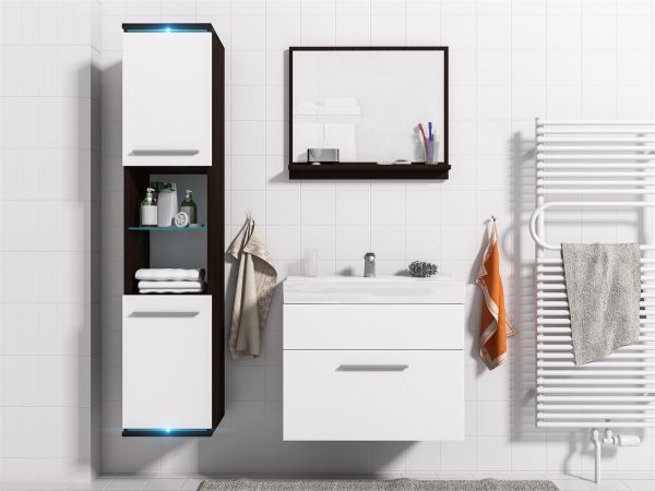 Badmöbel Set 4-Tlg Wenge / Weiss matt TOPI inkl.Waschtisch inkl.LED