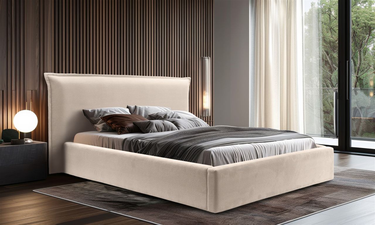 Polsterbett Doppelbett Bett AMADA 160x200cm in Stoff Pop Beige