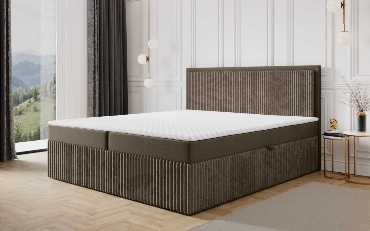 Boxspringbett Schlafzimmerbett HIDIS 160x220cm Stoff Vito Braun