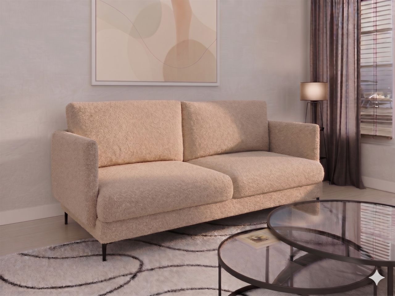 Fun Moebel Sofa Designersofa Helmer 3-Sitzer Stoff Baloo Cappuccino