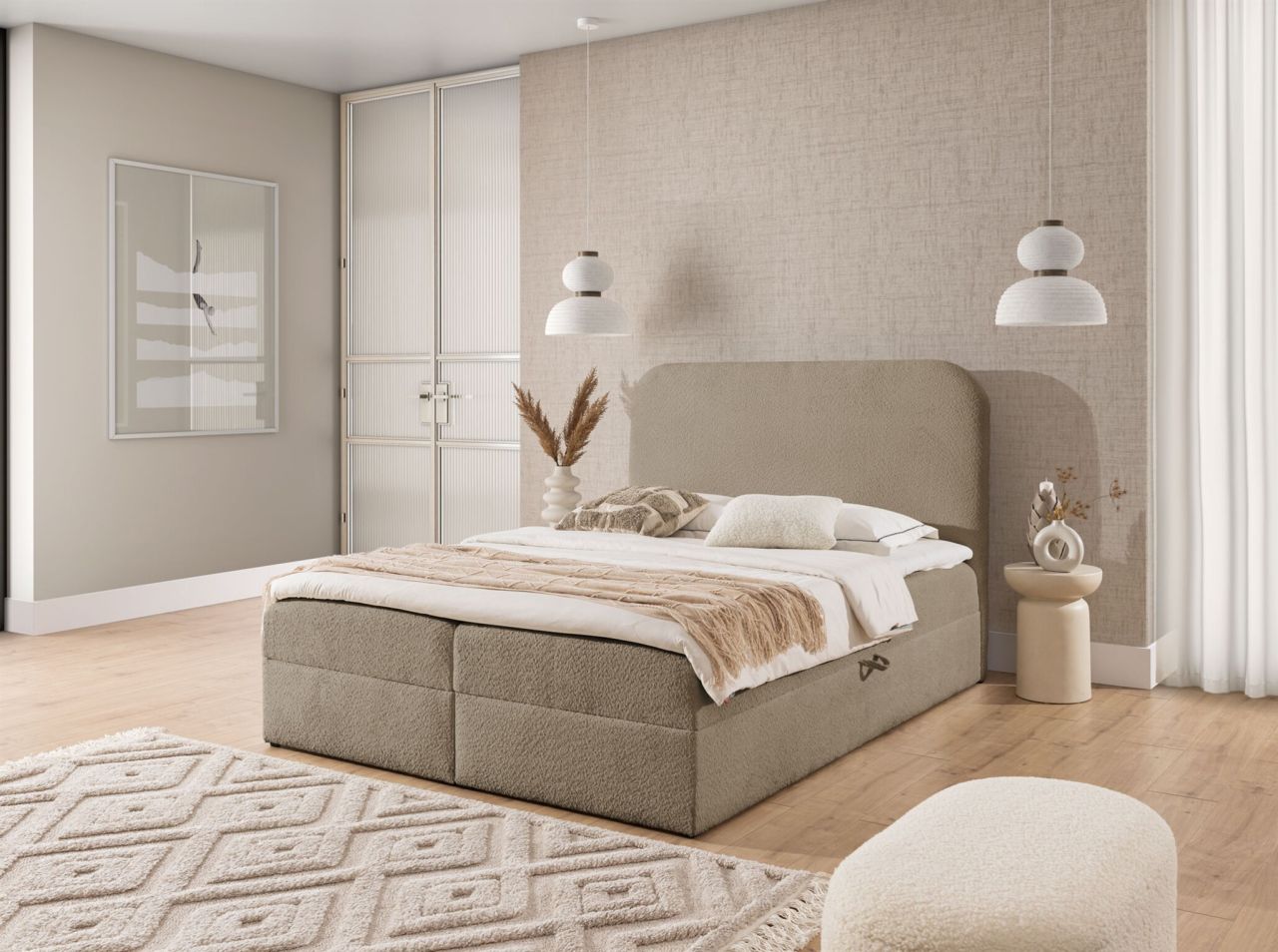 Boxspringbett Schlafzimmerbett BINETA 120x200cm Stoff Coral Dunkelbeige