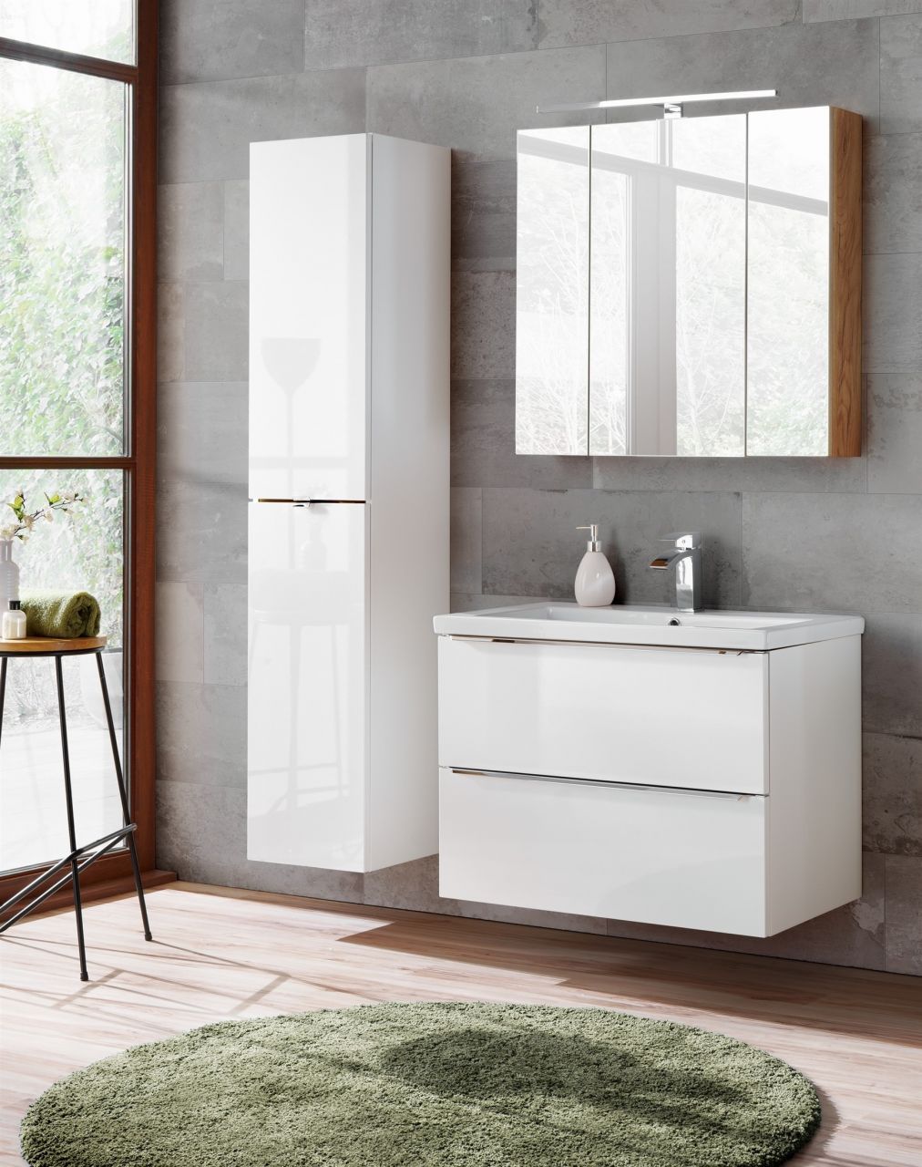 Badmöbel Set 4-tlg Badezimmerset PERUGIA Weiss inkl.Waschbecken 80cm