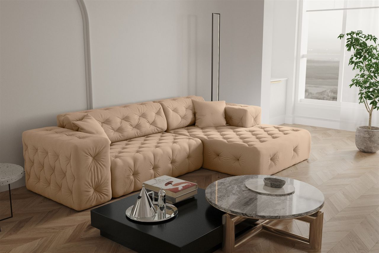 Ecksofa ersofa CHANTAL in Stoff Opera Velvet Beige Ottomane Rechts