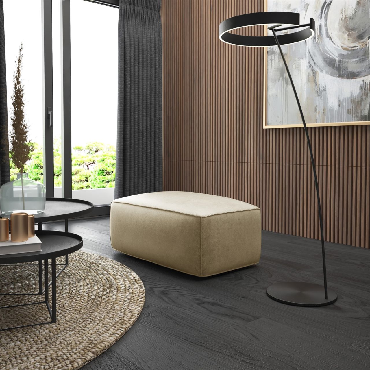 Polsterhocker erhocker Hocker HELMER in Stoff Pola Beige