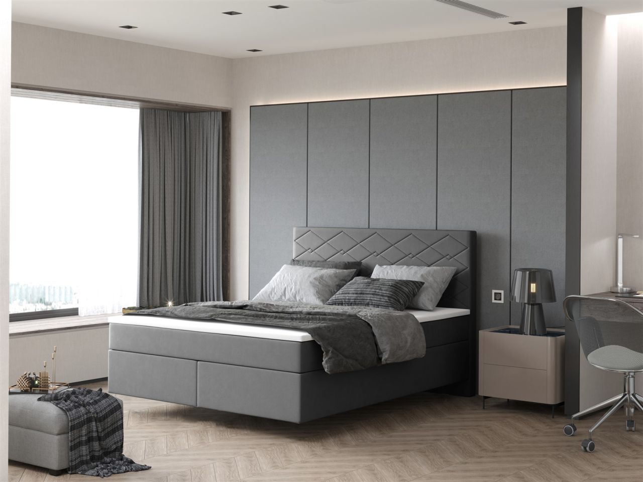 Boxspringbett Schlafzimmerbett ROCIO Nr.3 Delux 140x200cm in Stoff Anthrazit