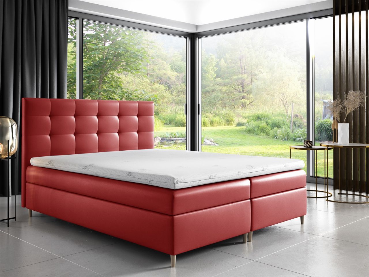 Boxspringbett Schlafzimmerbett ARVID 140x200cm Kunstleder Rot