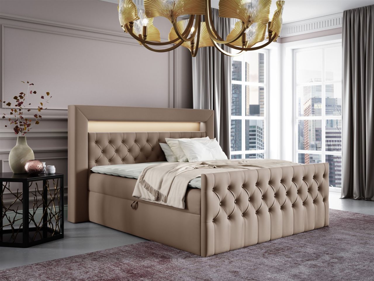 Boxspringbett Schlafzimmerbett ERNESTO Nr.1 160x200cm in Elisa Velvet Beige