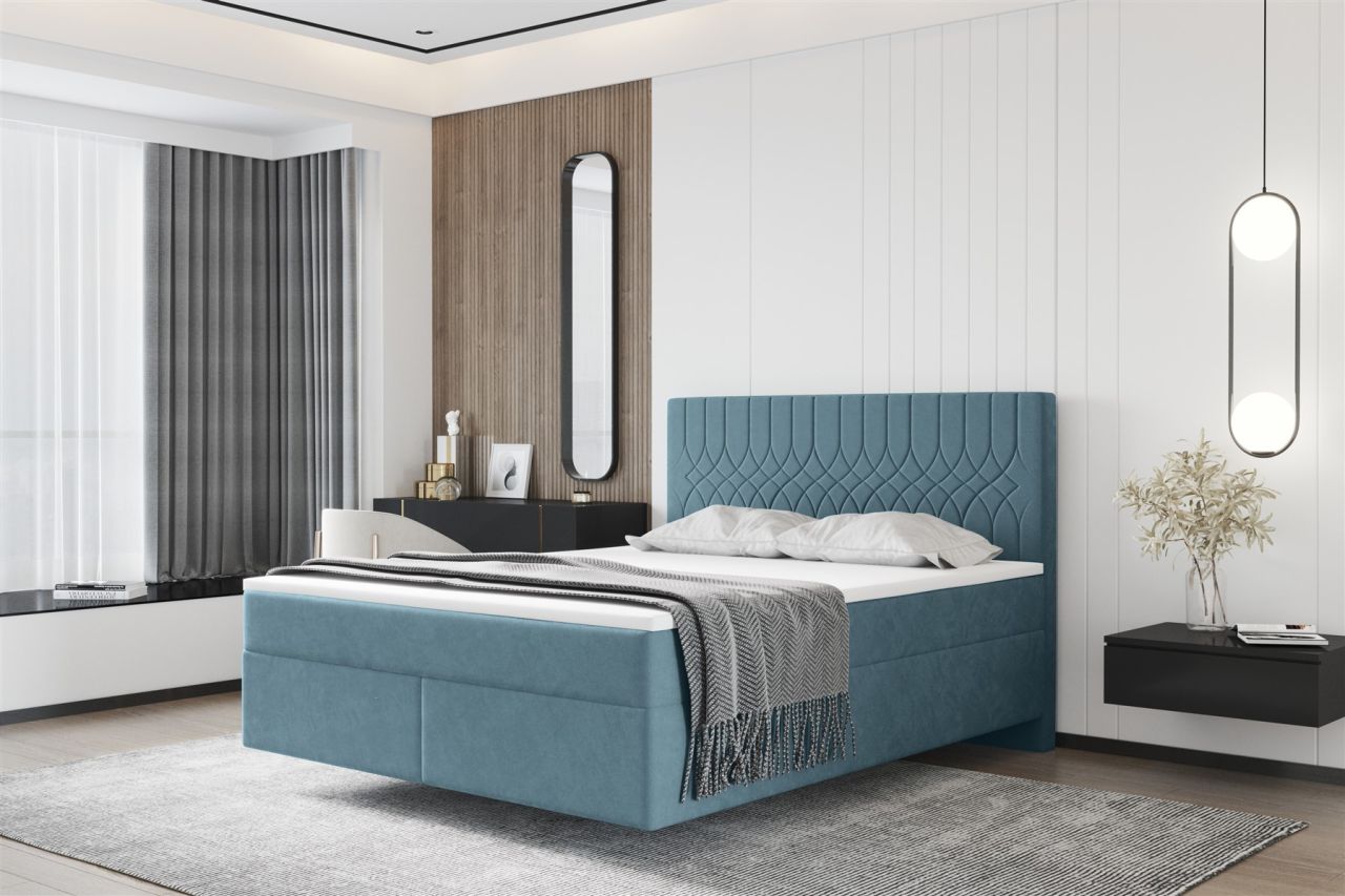 Boxspringbett Schlafzimmerbett ROCIO Nr.4 Delux 140x200cm in Stoff Mintgrün